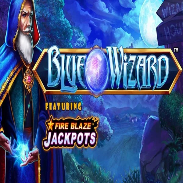 Blue Wizard Fire Blaze Jackpots logo by Rarestone Gaming at Naobet Casino